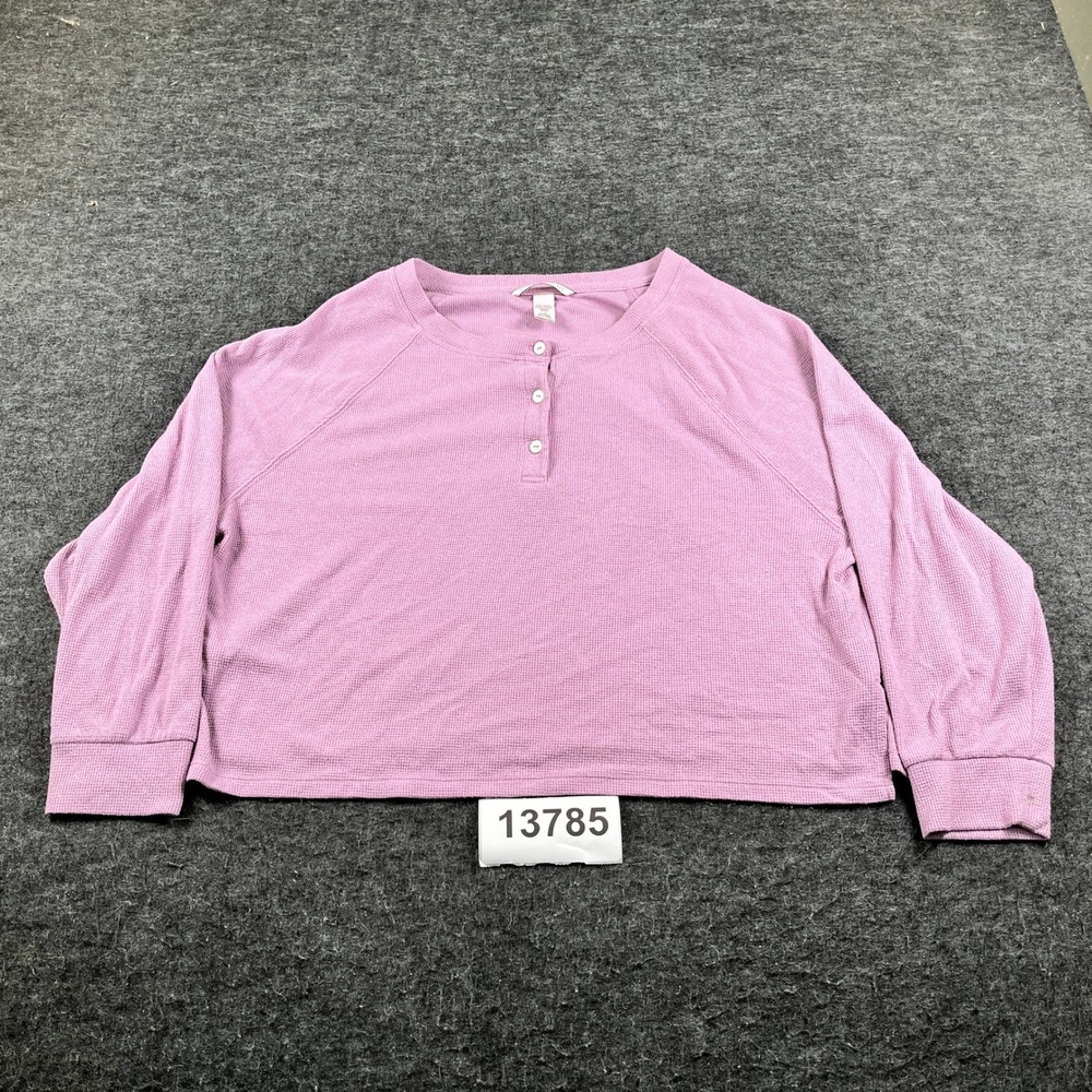 Victoria's Secret Cropped Top Women L Purple Waffle Knit Long Sleeve Outdoor